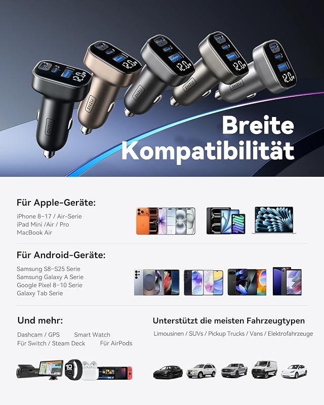 Zigarettenanzünder USB C, 90W [Dual 45W] Kfz Auto Ladegerät Adapter