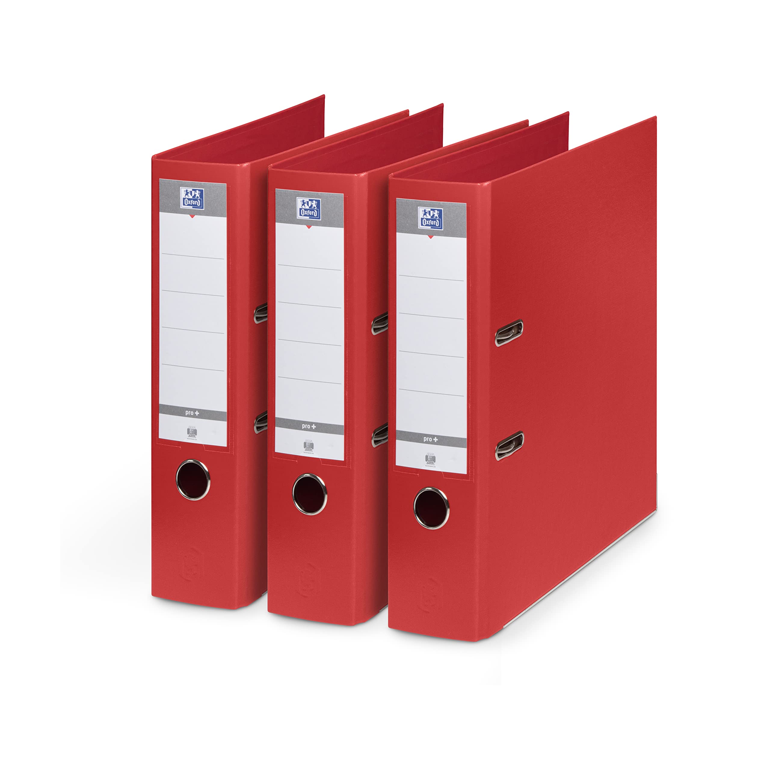 Oxford Smart Pro+ A4XL Lever Arch Files 80 mm Spine 2 D-Rings Polypropylene Cover Red/White/Black Pack of 3
