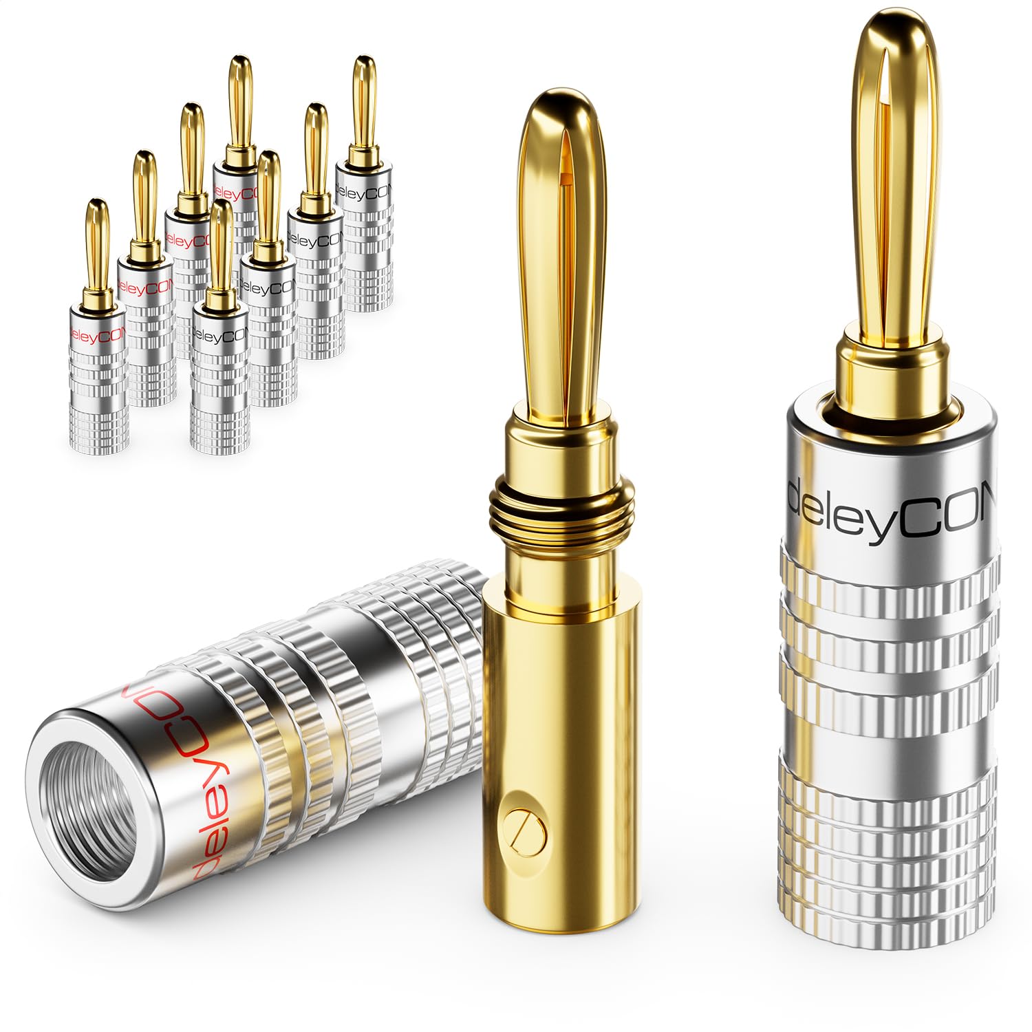 deleyCON 10x Banana Connectors Set Gold-Plated Screwable for Speaker Cables from 0.75mm - 4mm & e.g. HiFi Receivers