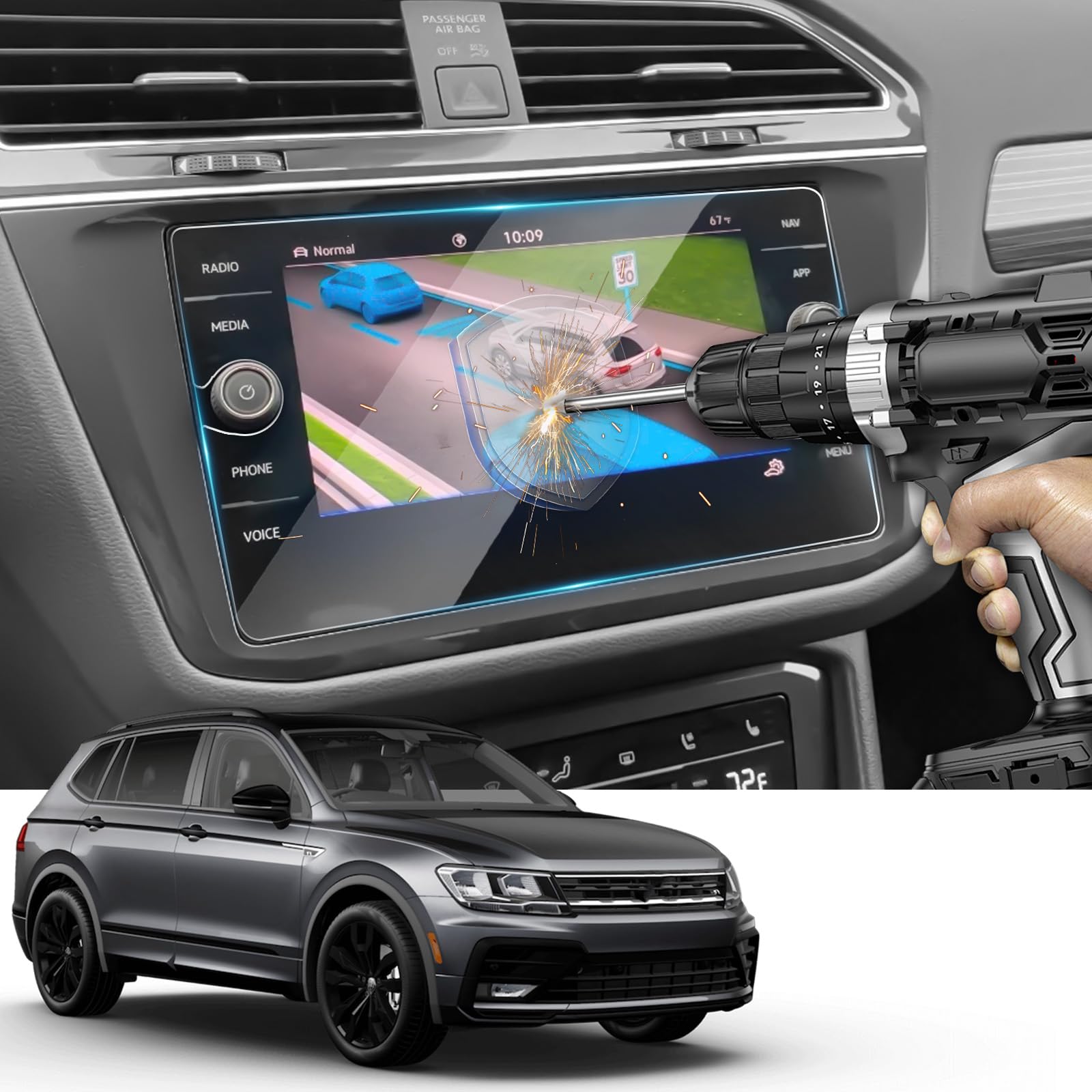 YEE PIN T-Ro c 2017-2021 / Passa t B8 2018 2019 / Golf 7 2015-2019 / Tigua n II 2017-2021 Navigation Screen Protector, Tempered Glass Protective Film, Touch Screen Protection, 9H (8 inches)