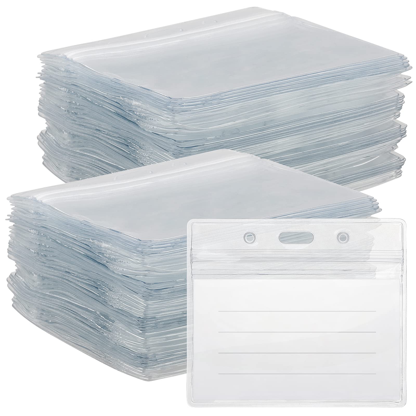 HAKZEON 50 Pack 10 x 8.5cm Plastic Card Holder, Clear Plastic Horizontal Name Tag Badge Holder, Transparent Waterproof ID Badge Card Pocket Wallet Holder, Fits 9 x 6cm ID Cards