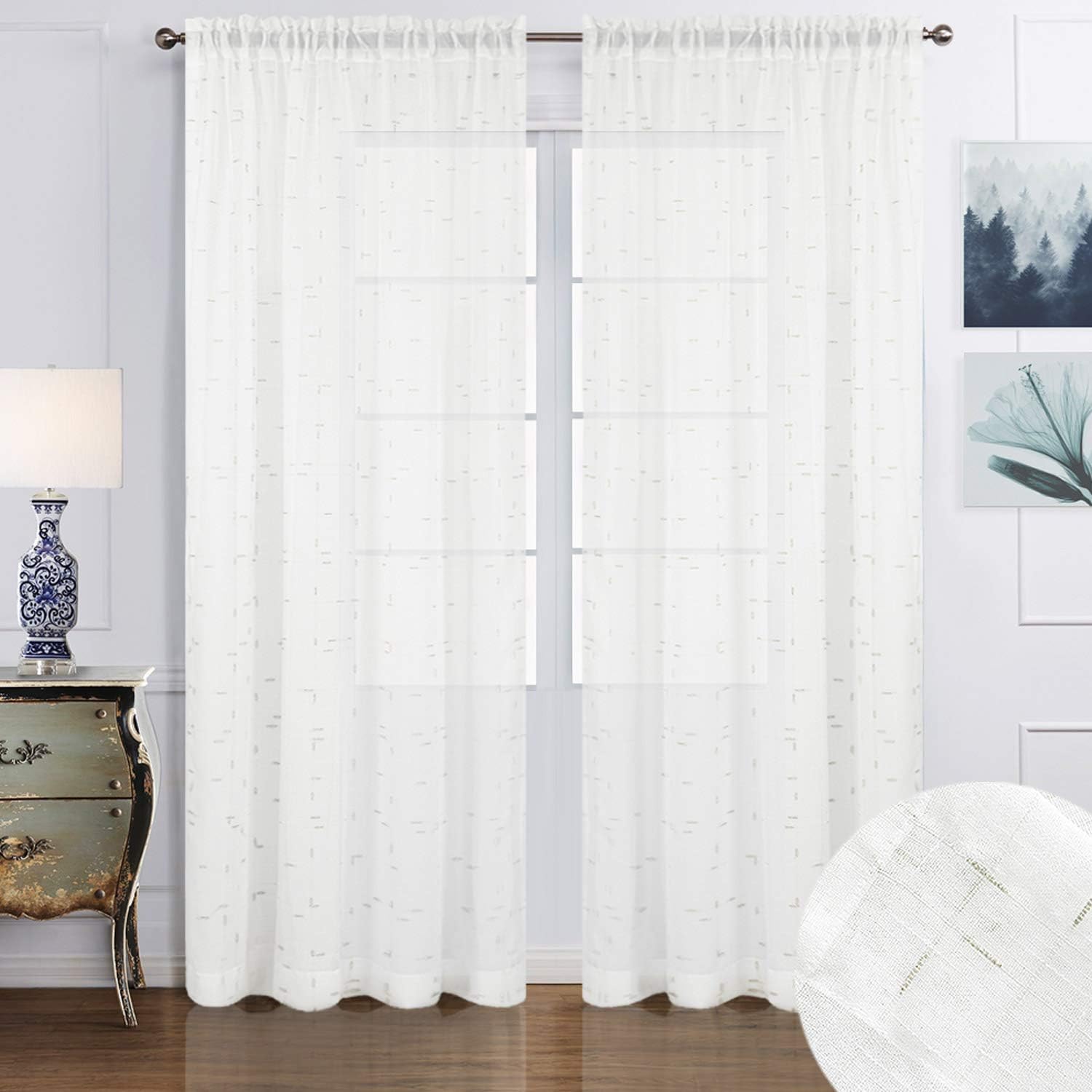 Melodieux White Sheer Curtains 84 Inches Long for Living