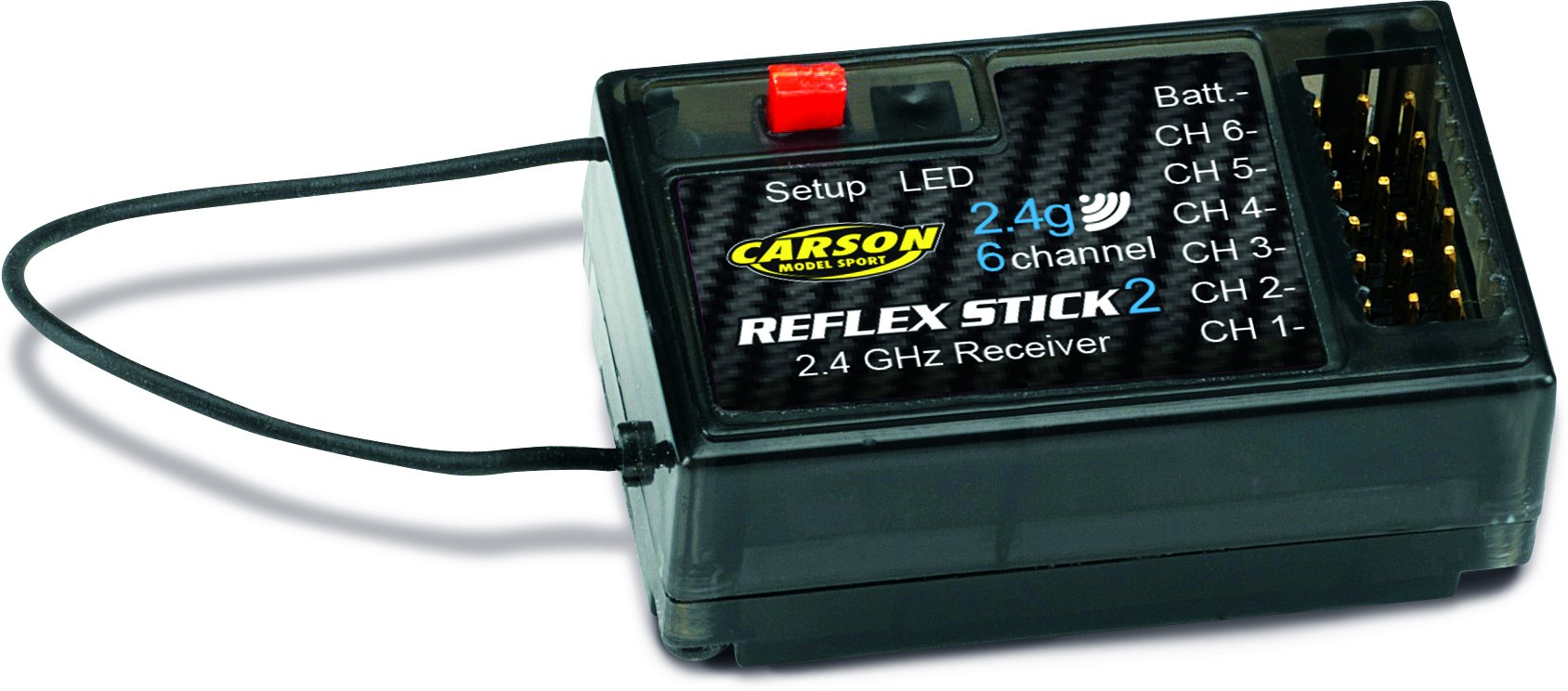 Carson 500501537 Modellsport Reflex Stick 2 6-Channel Receiver 2.4GHz Plug-In System Graupner/JR Black