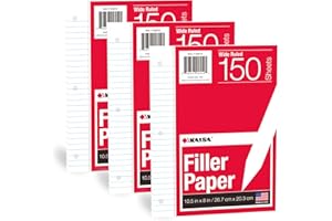 KAISA Filler Paper Loose Leaf Paper, Wide Ruled Paper, 8"x10-1/2", 3-Hole Punched Binder Paper For 3-Ring Binders,150 Sheets/pack 3Pack, F15001W
