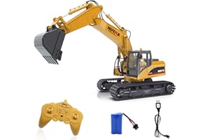 fisca Remote Control Excavator RC Construction Vehicles 15 Channel 2.4G Full Function Digger Toys with Metal Shovel Sound and Lights