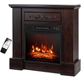 COSTWAY 32-inch Electric Fireplace with Mantel, 1400W Freestanding Fireplace Heater with Remote Control, Thermostat, 6H Timer, Adjustable 3D Flame Effect, Fireplace Mantel for Living Room, Brown