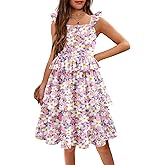 Arshiner Girls Dresses Ruffle Sleeve Tiered Casual Flowy Swing Tween Sundress with Pockets for Girls 5-13 Years