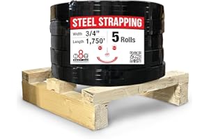 8 NET INC. 8NET Steel Strapping Band, 2,050' Length x 3/4'' Width x 0.020'' Thickness (1,750 lbs Break Strength), Cut Resistant Pallet Banding, Heavy Duty Metal Strap (5 Rolls)