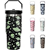 30oz Alien Tumbler with Handle and Flip Straw, Ufo Lover Stainless Steel Insulated Cup, Travel Coffee Mug Water Bottle, Birthday Mothers Day Chritmas Gifts for Women Men