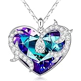PLATO H Heart Crystal Flower Leaf Teardrop Necklace for Women Valentine's Day Gift Pendant with Elegant Box Dainty Anniversary Jewelry for Her Rose Vine Pendant
