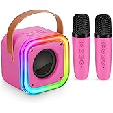 Mini Karaoke Machine for Kids, Girl Toys Gifts, Kids Karaoke Wireless Microphone for 4,5,6,7,8,9,10,11,12 Years Old Boys and Girls Christmas Party Gifts Toys (Rose Color)