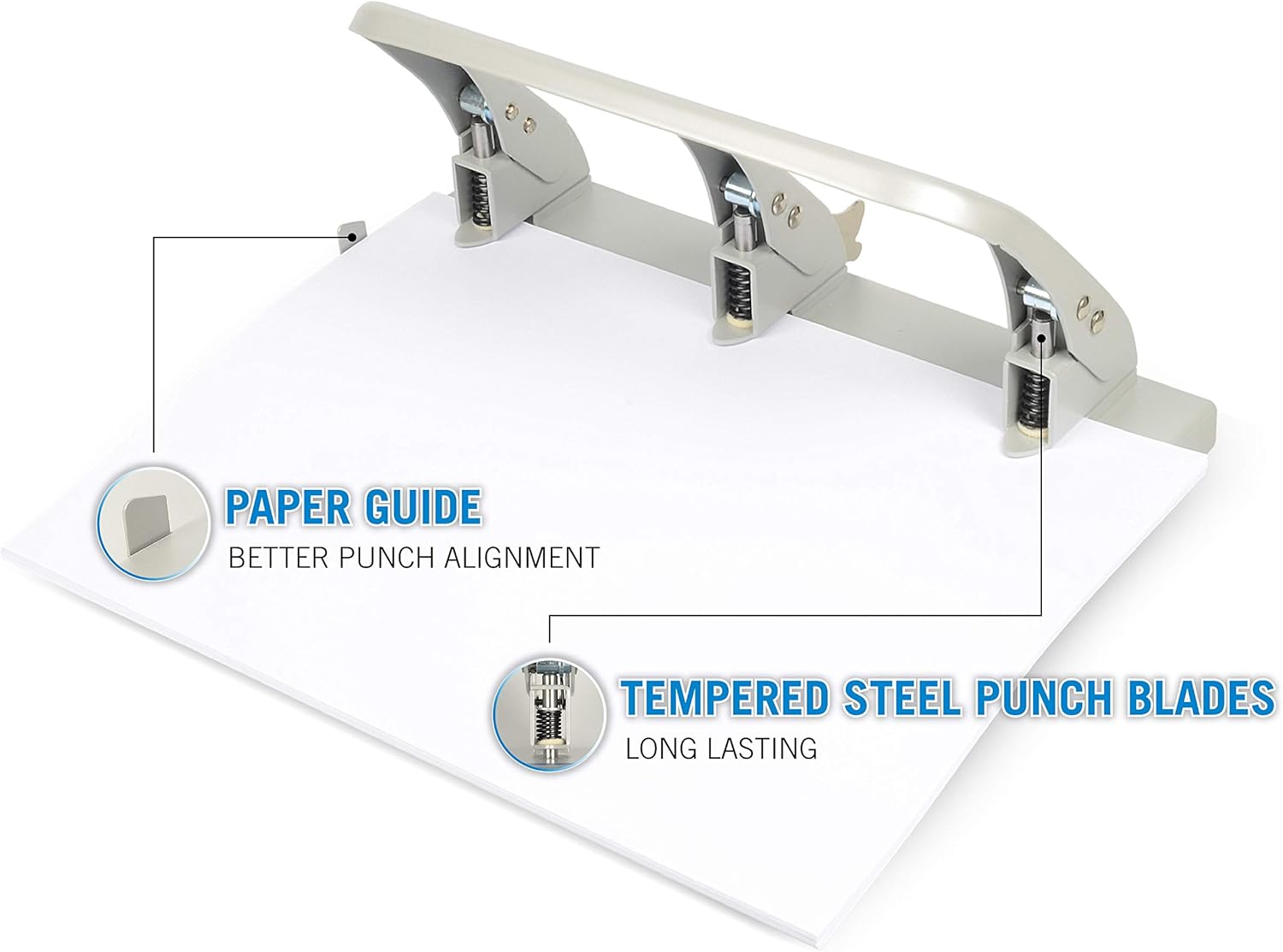 CARL, Medium-Duty 3 Hole Paper Punch, 40 Sheet Punch Capacity, Metallic, Model:HC-340 : Paper Punches : Office Products