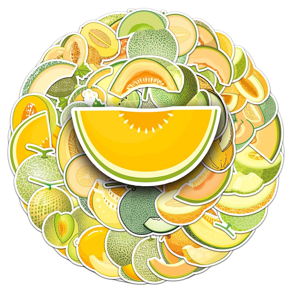 Cute Cantaloupe Vinyl Stickers, 50 PCS Waterproof Hami Melon Decals for Laptops, Scrapbooking, Journals, Notebooks, Water Bottles, Suitcases, Phones & DIY Decor
