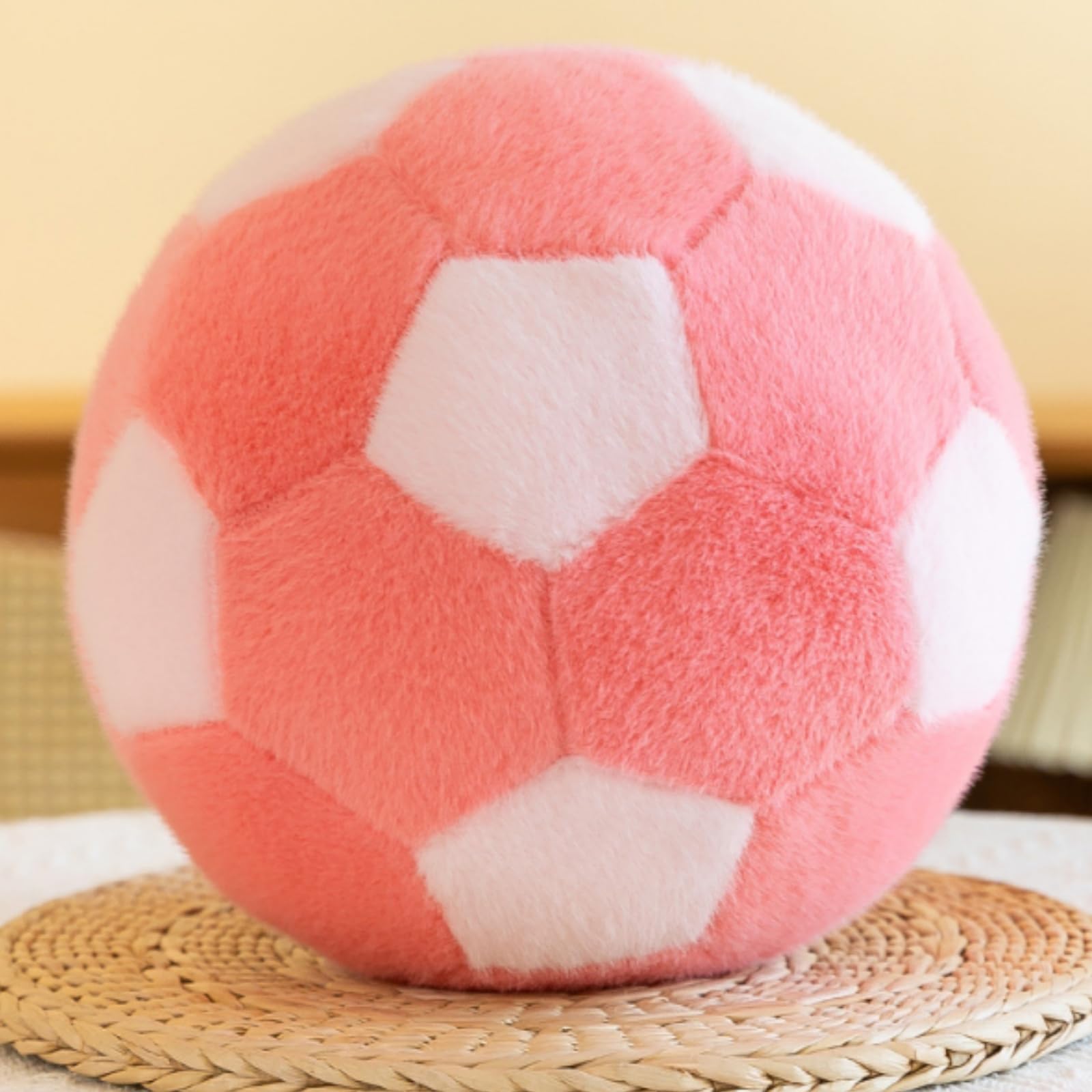 OUKEYI 23cm Football Throw Pillow Soft Stuffed Cushion Sports Toy Pillow, Soft Durable Round Plush Football Throw for Sofa Room Decoration and Kids Boy Girls Children Birthday (Deep Pink)