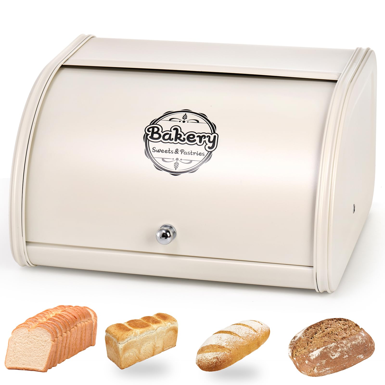 Photo 1 of SOUJOY Countertop Bread Box, Bread Container for Kitchen, Vintage Metal Roll Top Bread Storage Holder, 1950s Farmhouse Rustic Baking Dispenser Bin for Dry Food Save, 11.8" L x 10" W x 6.7" H