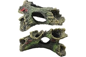 DoubleWood 2 PCS Decaying Trunk Betta Fish Driftwood Resin Crafts Ornament with Holes & Aquarium Caves Fish Tank Wood Decor