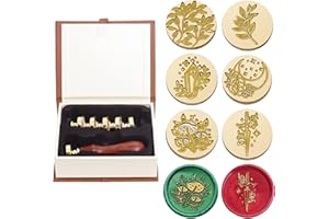 SWANGSA Wax Seal Stamp Set, Vintage 6 Pieces Flower Plant Pattern Sealing Wax Stamp Heads + 1 Wooden Handle Sealing Stamp Kit (Botanical Set)