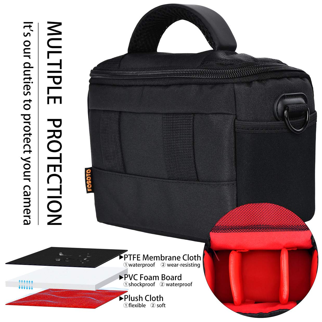 FOSOTO Compact Camera Shoulder Bag Case with Waterproof Rain Cover Compatible for Canon EOS M50 PowerShot SX420 SX430 SX70 SX50 SX30IS Sony a6400 RX10 DSC-H300 Nikon Coolpix P900