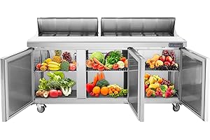 JINSONG 72" Refrigerator Sandwich & Salad Prep Table, Stainless Steel Refrigerated Food Prep Station, 20 cu. ft with Cutting Board and 30 Pans for Restaurants, Bar, Shops, etc