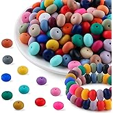 Kovict 200Pcs 14mm Silicone Beads, Silicone Lentil Beads for Necklace Bracelet Making, Silicone Spacer Beads for Keychain Making and Abacus Silicone Beads for Pens Craft(Multicolor)
