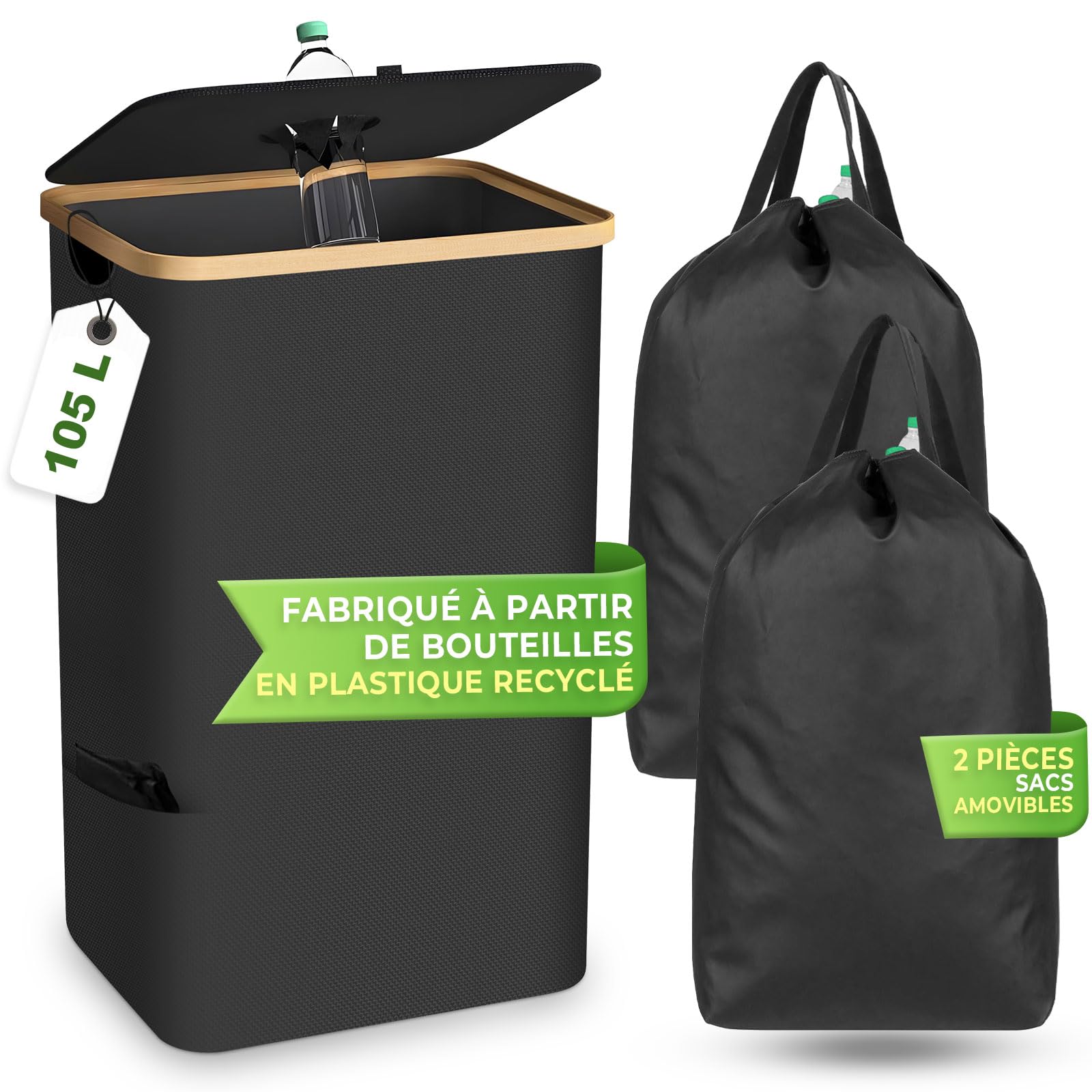 TFCIOD Foldable Deposit Bottles Collection Container with Lid, Deposit Bottles Storage with 2 Pieces Carry Bag, Empty & Waste Glass Storage for Bottle Collectors, 100 L Holds with Side Pockets