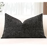 OTOSTAR Chenille Throw Pillow Covers 12x20 Inch Soft Farmhouse Dark Grey Decorative Pillow Covers Solid Lumbar Cushion Case for Sofa Bed Living Room Couch Home Decor (Dark Grey)