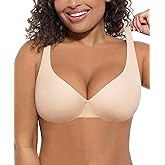 FeelinGirl Plunge Bra for Women Underwire Seamless Bras Full Coverage Under Tshirt Non-Padded Everyday Bras Skin 36B