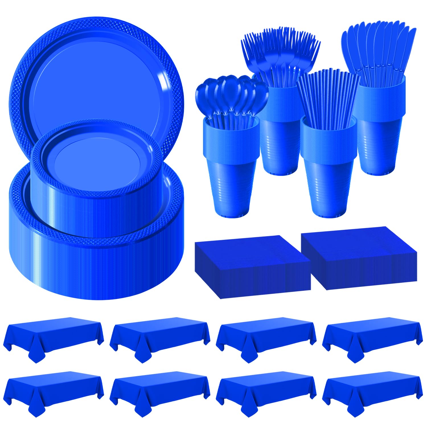 Photo 1 of Disposable Plastic Dinnerware Set-968PCS Plastic Plates Set Includes 120 Of Each Dinner ? Dessert Plates, Cups, traws, Spoons, Forks & Knives for Party (Blue, 968PCS?120 Guests?)