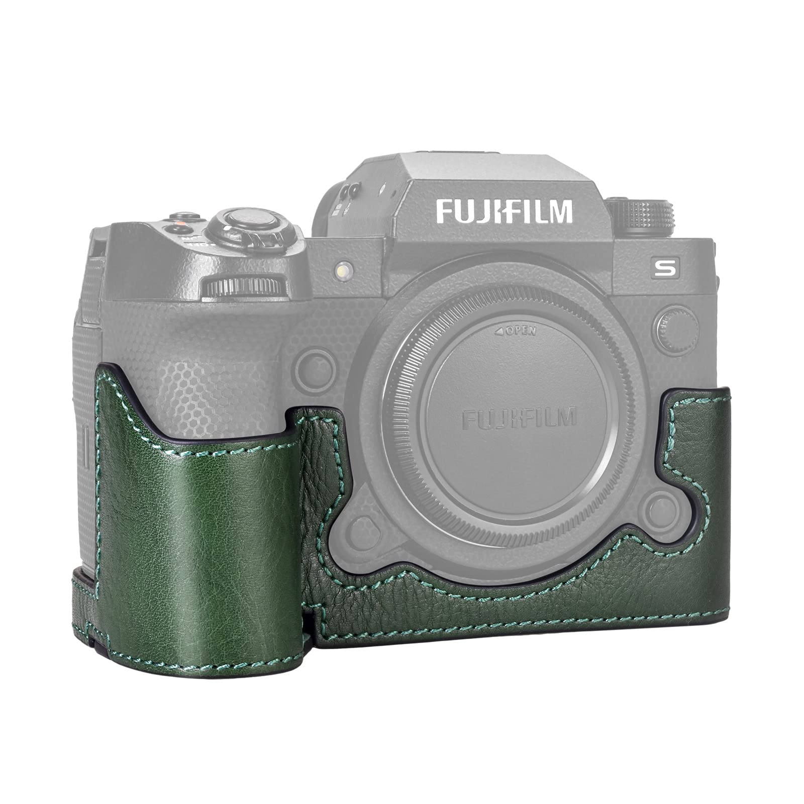 MUZIRI KINOKOO Fuji XH2S/X-H2S/XH2 Camera Case - Genuine Leather Half Case with Hand Grip - Green