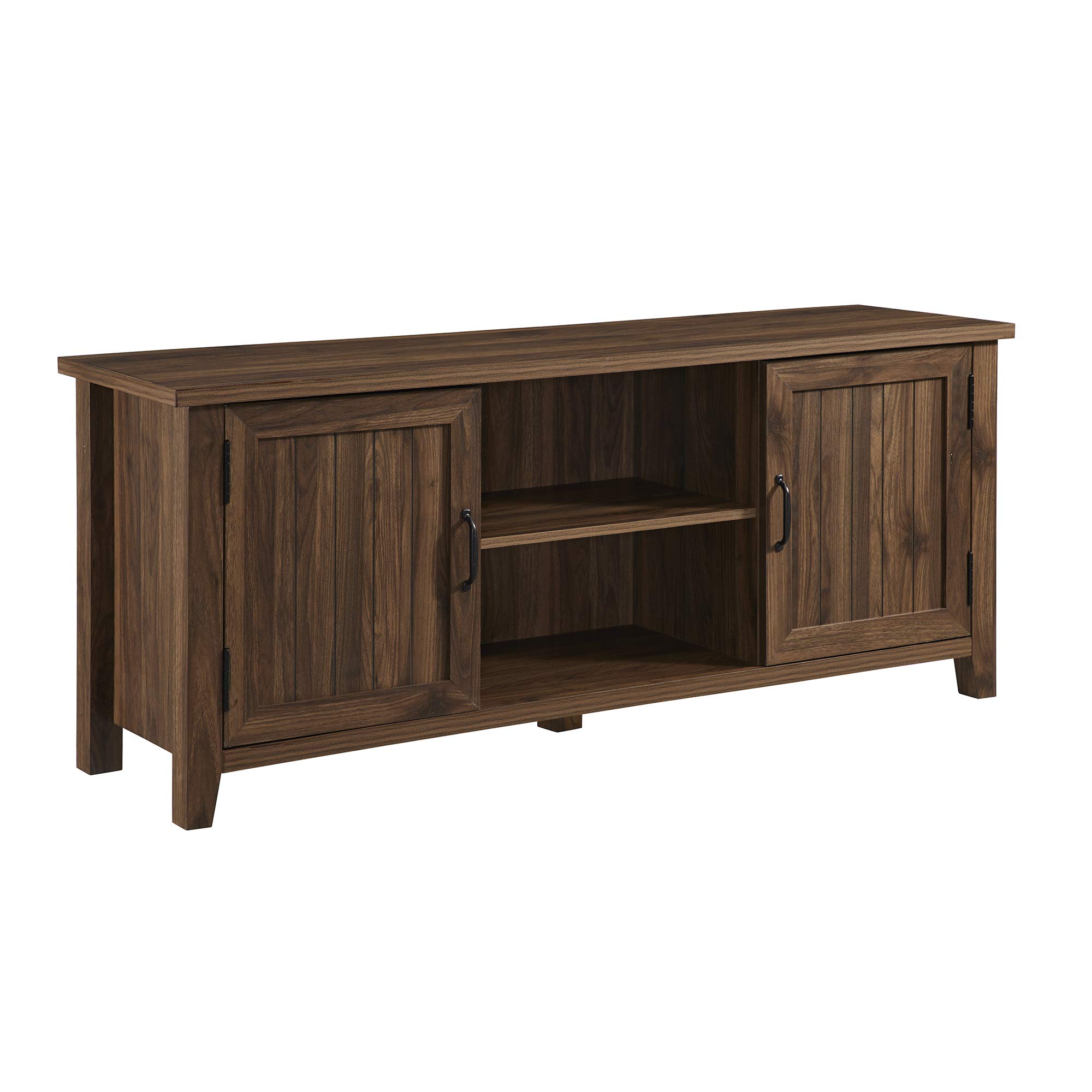 Photo 1 of Walker Edison Buren Classic Grooved Door TV Stand for TVs up to 65 Inches, 58 Inch, Dark Walnut