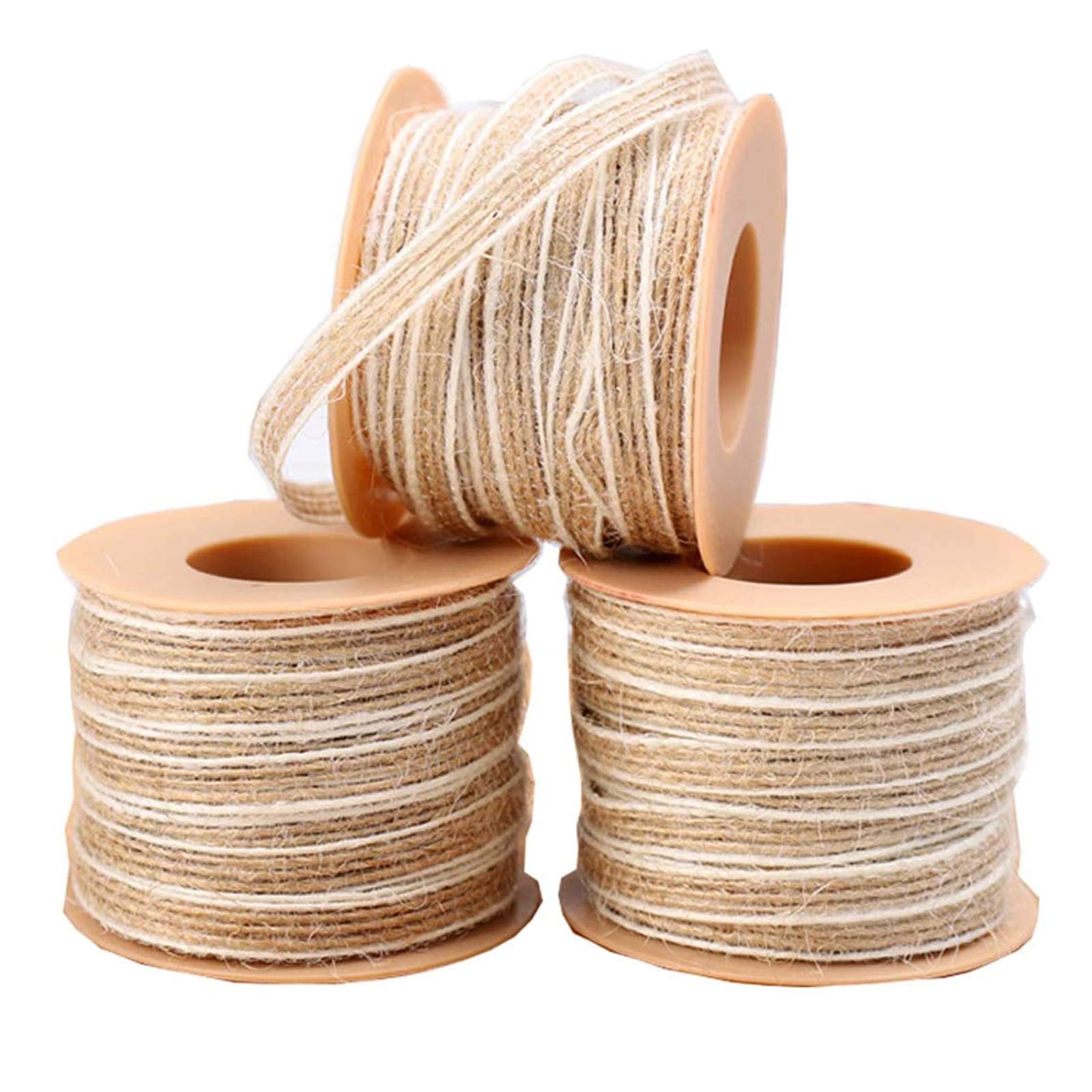 3 Rolls of Burlap Ties, Vintage Gift Ribbons, Natural Fish Silk and Linen Woven Ribbons, Can Be Used for Party Craft Decoration, DIY Crafts