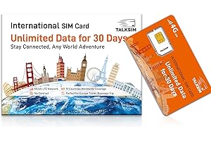 TALKSIM International Unlimited Data SIM Card 30 Days, 5G 4G LTE High Speed 10GB Data (After 256Kbps) for 51 Countries USA, UK, Europe, Asia, Oceania, for Unlocked WiFi Mobile Hotspot/Phones, No Contract
