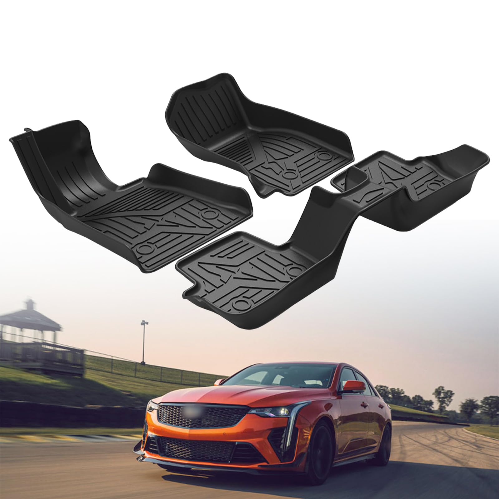 OMAC Custom Fit All-Weather TPE Floor Mats Liner For Cadillac XT6 2020-2025 (4-Piece Set, Black)