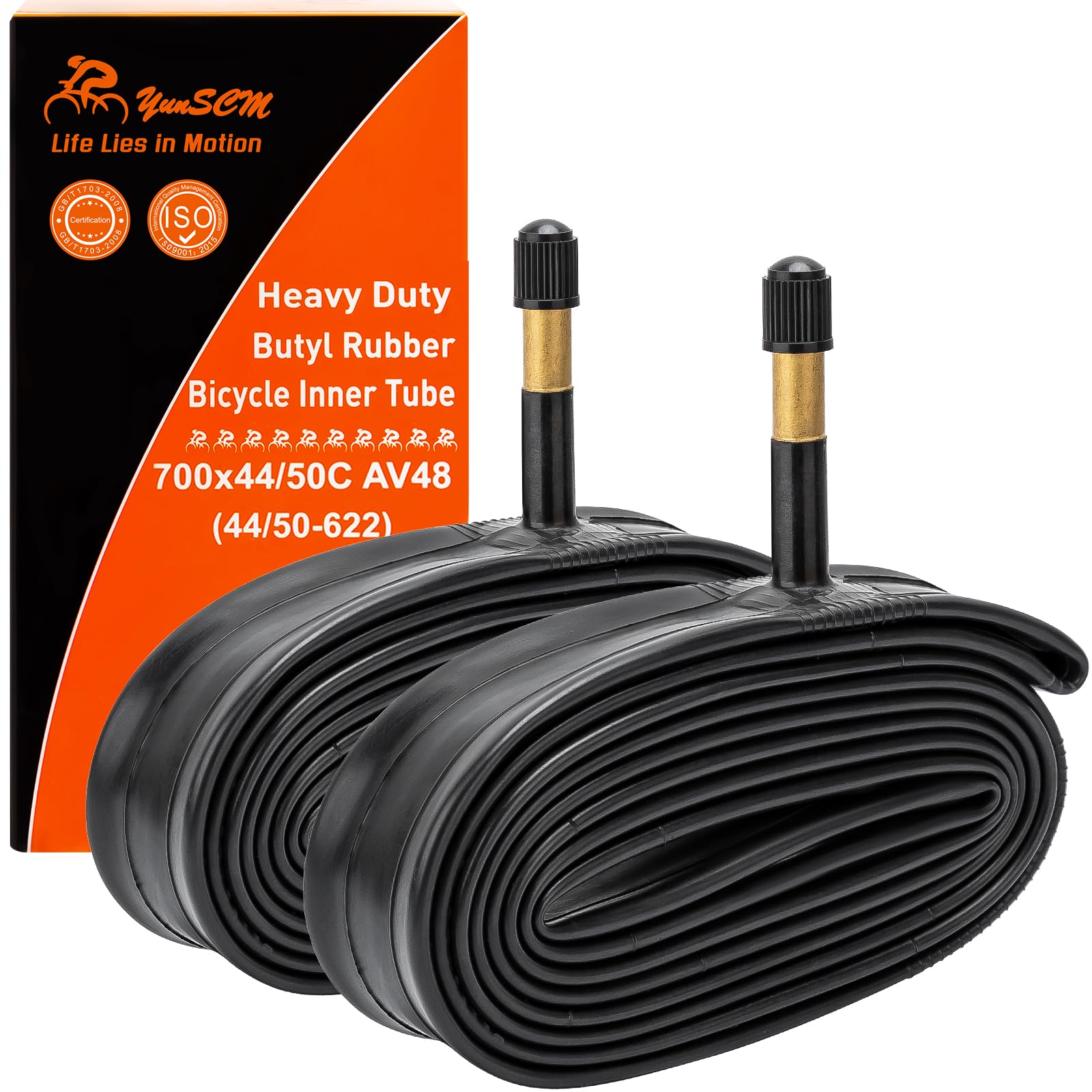 Photo 1 of 700C Heavy Duty Bike Tubes 700x44C/45C/48C/50C AV48 Schrader Valve (44/50-622) 700C Bicycle Inner Tubes Compatible with 700 x 44C 700x45C 700x46C 700x48C 700x50C 28×1 1/2 Bike Tire Tubes 2-PCS