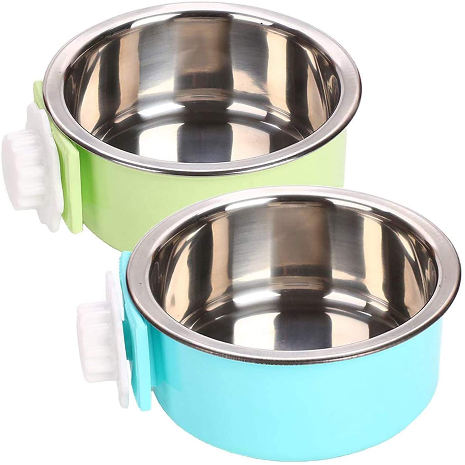 PINVNBY Crate Dog Bowl Removable Hanging Pet Cage Stainless Steel Bowl Food Water Feeder Coop Cup for Cat Puppy Birds Rats Guinea Pigs 2 PCS