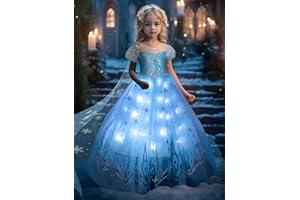 UPORPOR Princess Dress, Light Up Girls Costume Princess Dressing Up Clothes for Christmas Costume Halloween with Blue Cape