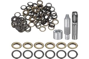HARFINGTON 100pcs Grommet Tool Kit 18mm Copper Grommet Eyelet Set with Hole Hollow Punch, Grommet Setter Tools for Clothing Leather Fabric Belt, Bronze