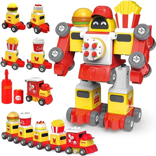 TOYABI Train Toy Building Set,5 in 2 Construction Toys,Toys for 3 4 5 6 Year Old,Transporter Car Combined as Transformer Robot,Electric Drill Toy Set For 3 4 5 6 Year Old Boy Gifts
