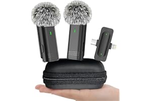 EZColoris 2 Pack Wireless Microphones for iPhone Android - Clip on Mini Microphone for Video Recording Lapel Microphone for Streaming, Podcast, YouTube Tiktok Content Creator
