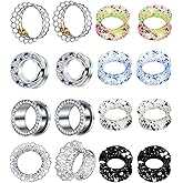 TIANCI FBYJS 8 Pairs Stainless Steel Ear Tunnel Plugs Silicone Gauges For Ear Brass Hollow Floral Single Flared Tunnels Expander Stretcher Piercings Earrings Gauges Bee Plug Tunnles 2g-00G-5/8''…