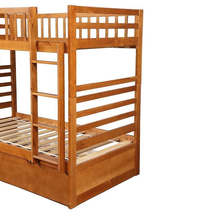 Twin Over Twin Bunk Beds Rockjame Space Saving Design Sleeping Wood Bunk Bed Bedroom Furniture With Trundle Solid Ladder And Safety Rail For Boys And Girls Oak Amazon In Home Kitchen This End Up Bunk Bed Instructions
