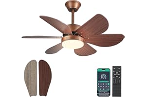 MADSHNE Ceiling Fans with Lights and Remote,42" Bronzed Outdoor Ceiling Fans with 6 Reversible Wood Blades,Small Modern Low P