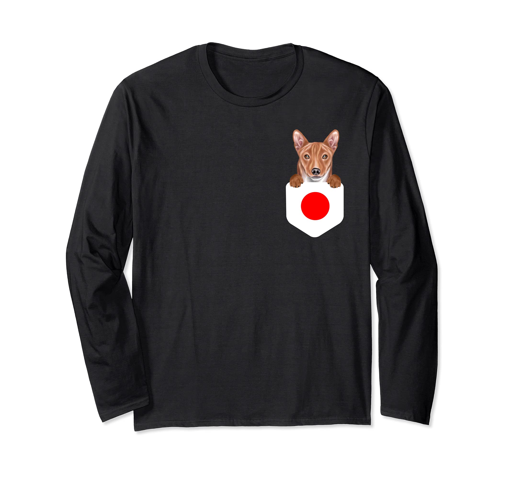 Japan Flag Basenji Dog In Pocket Long Sleeve T-Shirt