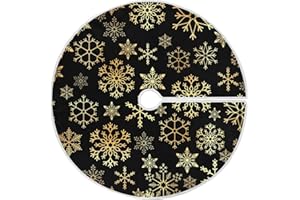 MFTJYO Christmas Tree Black and Gold Christmas Tree Skirt Snowflake Xmas Tree Skirts 36 Inch Large Tree Mat for Holiday Party Ornament Rustic Farmhouse Decorations Home Decor