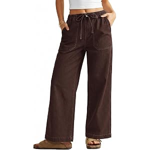 GRAPENT Wide Leg Jeans for Women Trendy High Waisted Drawstring Tie Elastic Waist Stretchy Denim Pants Trouser Jeans