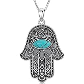 BETHZA Genuine Turquoise Hamsa Necklace 925 Sterling Silver Evil Eye Turquoise Hamsa Hand Pendant Western Vintage Jewelry Gift for Women Mom Wife