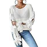 SISKIN Women's Pullover Knitted Bow Crew Neck Trendy Long Sleeve Knit Sweaters Cozy Cute Trendy Sweater Fall and Winter