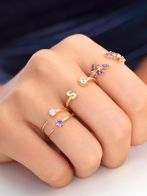 Anillo Mujer Ajustable Personalizado Letter Spark Plata Baño Oro