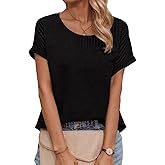 Dokotoo Womens Tops Trendy Crewneck Short Sleeve Summer T Shirts Casual Solid Loose Basic Pleated Blouses