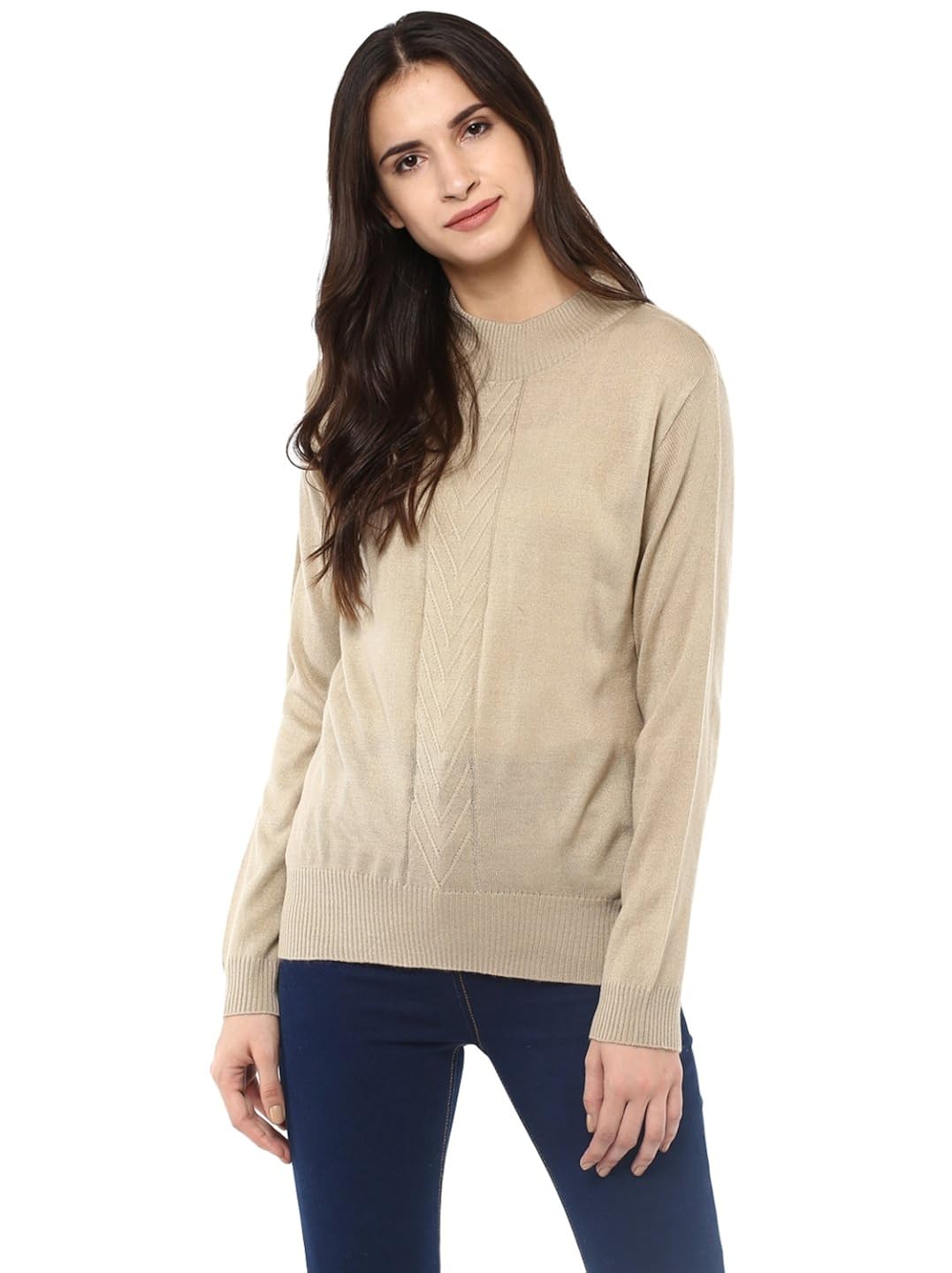 cayman women beige self design pullover sweater